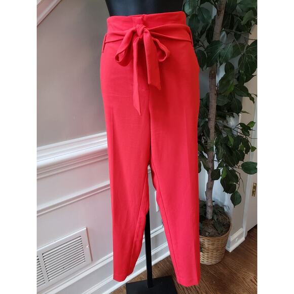 7th Avenue 2 Piece Suit Womens L/14 Red Pockets Slim Fit Notch Lapel Tie Waist - Picture 2 of 16